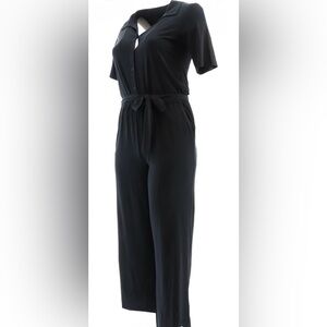 GILI Printed Knit Button Front Jumpsuit Noir Black. LP